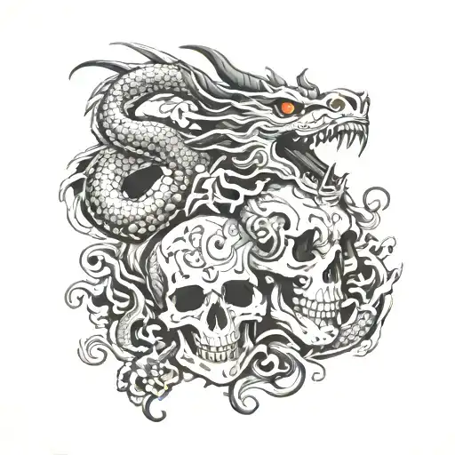 Dragon And Skull Surrounded