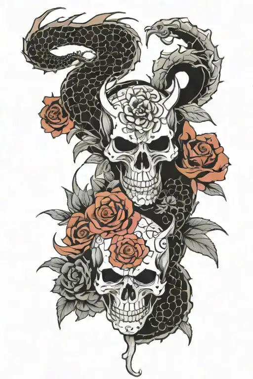 Dragon And Skulls And Roses