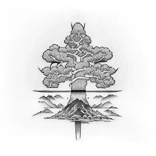 Christian Cross With A Sequoia Tree