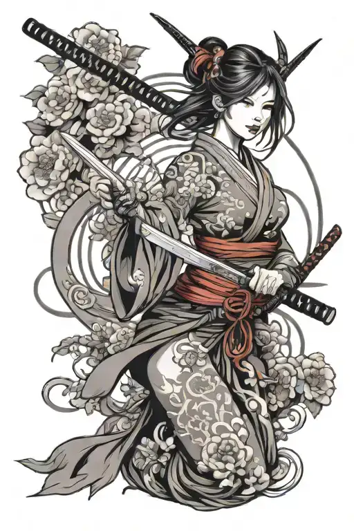 Beautiful Girl Holding A Samurai Sword