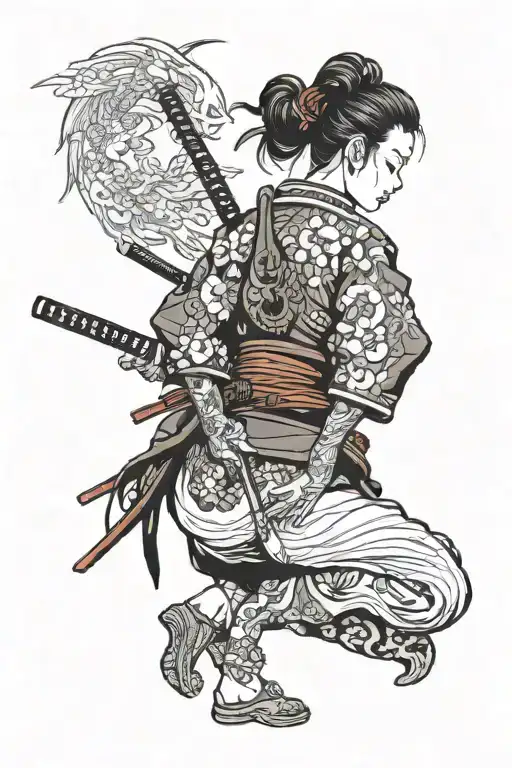 Side View Of Beautiful Samurai Girl