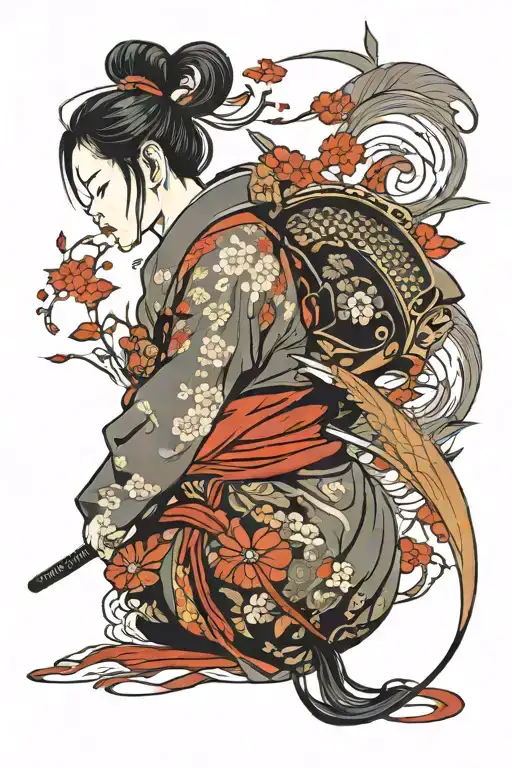 Side View Of Beautiful Samurai Girl
