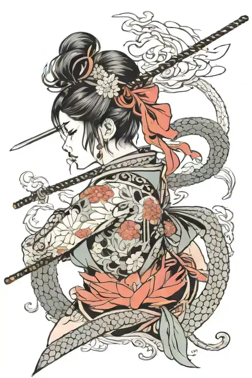 Side View Of Sexy Samurai Girl