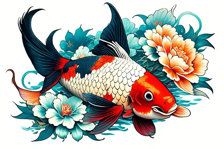 Koi Fish With Flowers