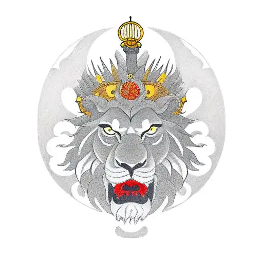 Golden Lion And Choku Rei Symbol In A Tarot Card