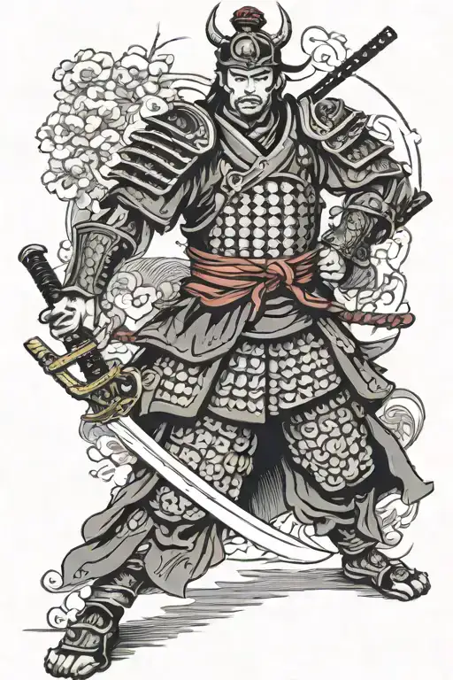 Samurai Standing Full Armour Holding A Sword