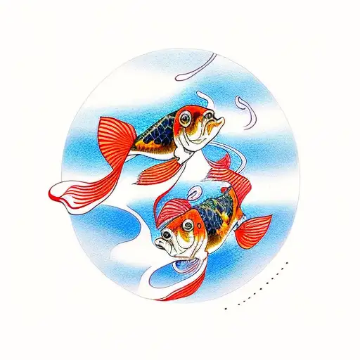 2 Small Goldfish Swim In Circle