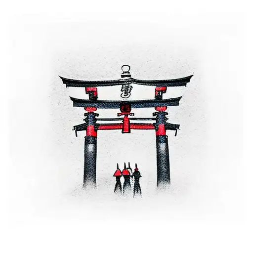 Torii Gate With Mount Fuji Background Red And Black