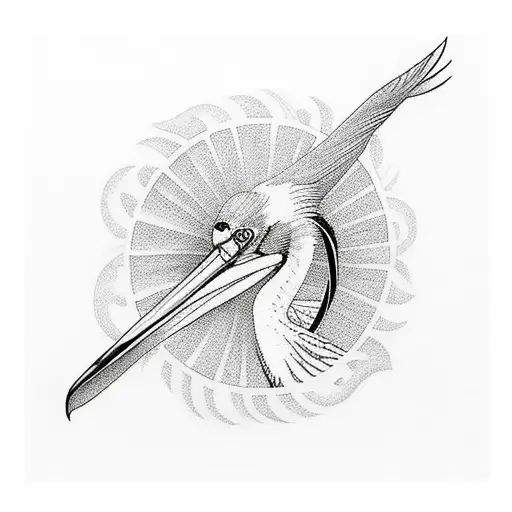 Pelican Flying Accross An Orange Sun