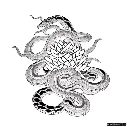 Snakes With Lotus Flowers And Thorns