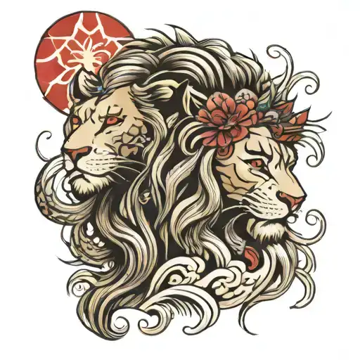 Lion And Human Portrait Tattoo Of The Client's