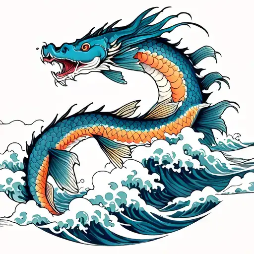Japanese Fish In Waves This Transforming Into A Dragon In Clouds