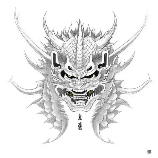 Dragon Split In Middle With A Oni Mask