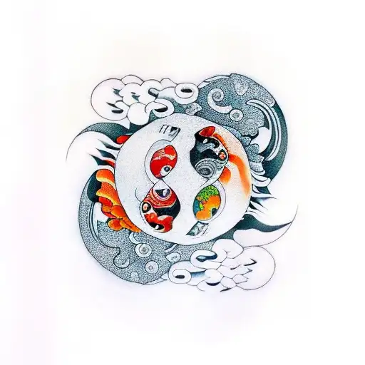 Ying Yang Imagery With Koi Fish