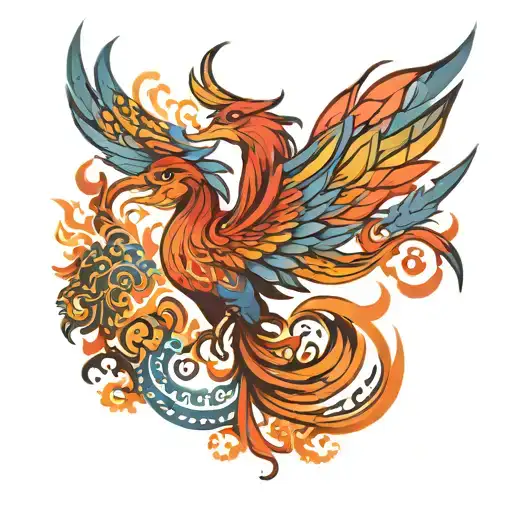 Tribal Background With Colorful Phoenix