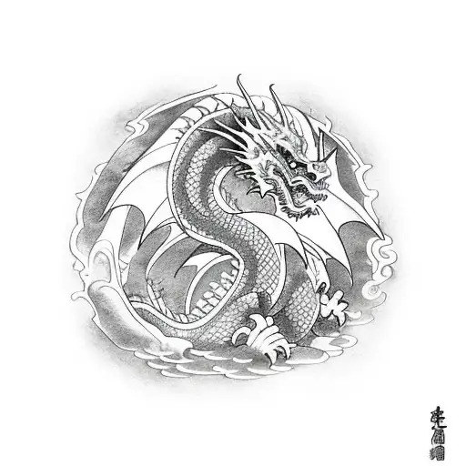 Dragon Enveloping Ruins Of A Japanaese Temple