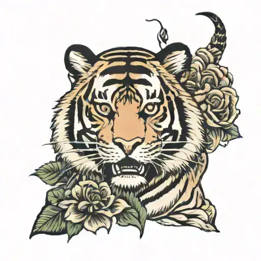Tiger With Roses