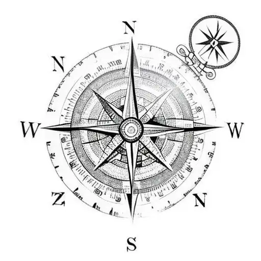 A Compass With Longer North And South Arrows And Roman Numerals