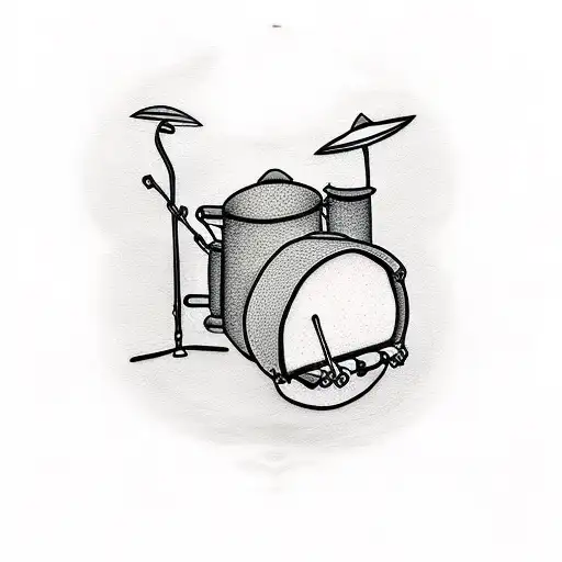A Minimalist Tattoo Of A Drum Kit With A Music Note Incorporated Into The Design