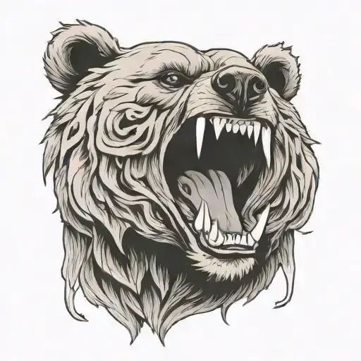 Bear Muzzle With Open Mouth Wide Open Looking Forward