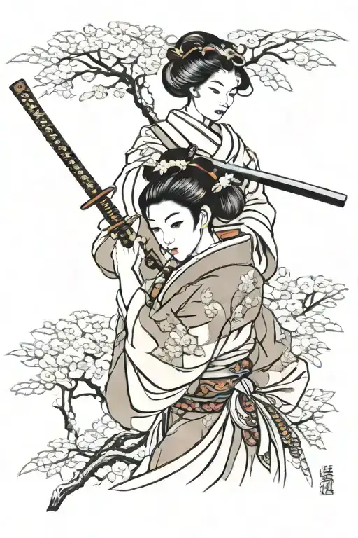 Geisha Holding A Katana