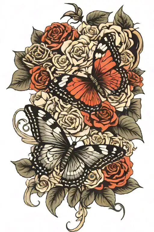Butterfly And Roses Dark For Cover
