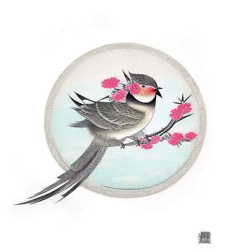 A Bird With Japanese Writing That Symbolizes Strength