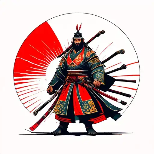 Samurai Warrior And Rising Sun