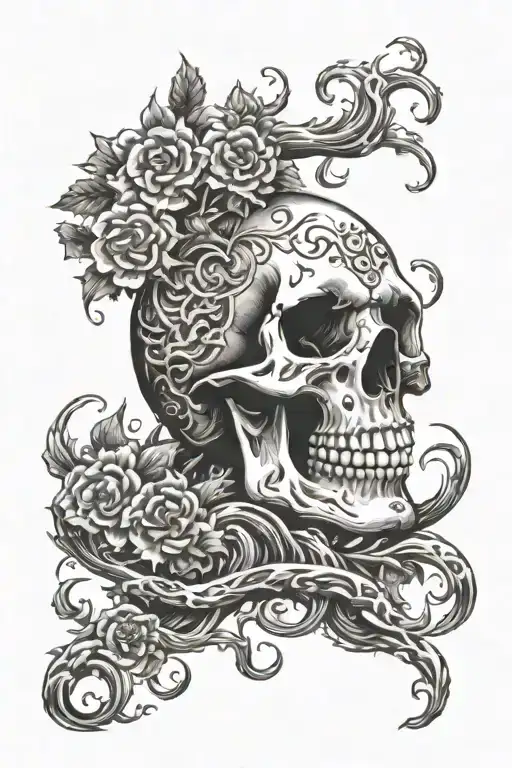 Skull Flames Vines Growing