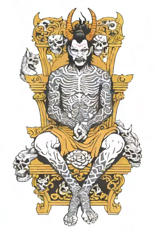 Demon Sitting On A Throne Of Skulls Surrounded