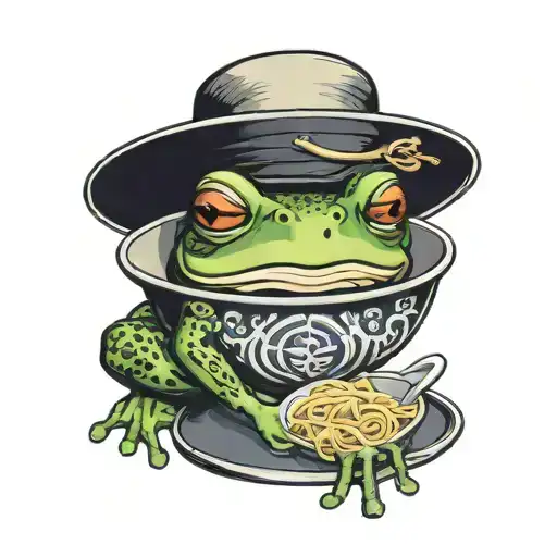 Frog In A Hat With Bowl Noodles