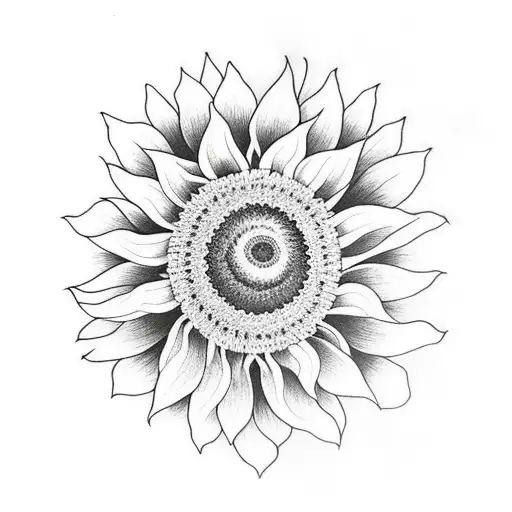 Sunflower With Stem With A Japanese Dragon Around It