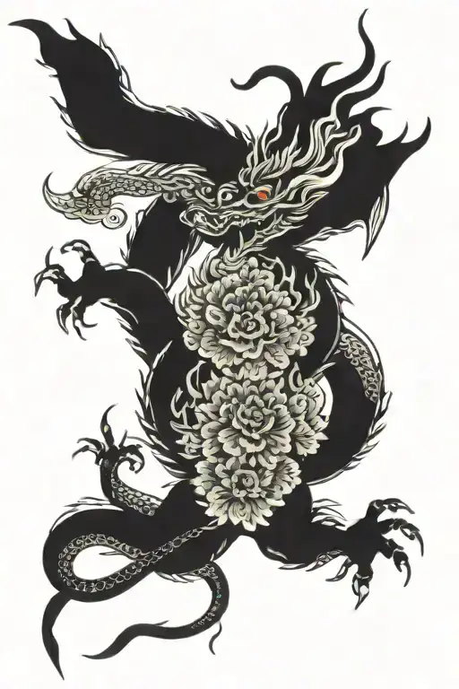 Japanese Dragon With Flowers