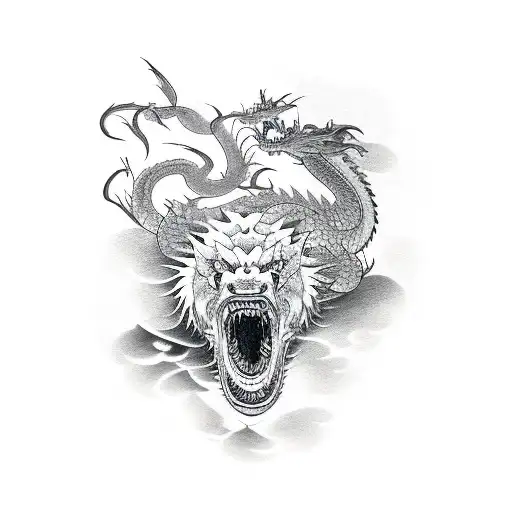 Two Dragons Encircling A Roaring Bear