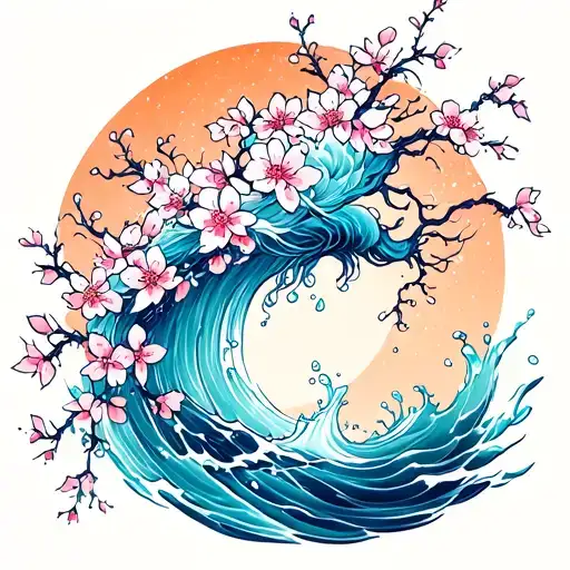 Aquarius Water Falling With Cherry Blossoms Wrapped