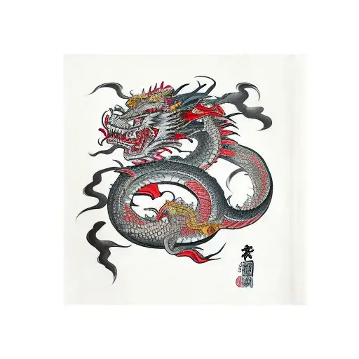 Hannya Wrapped Around By A Dragon