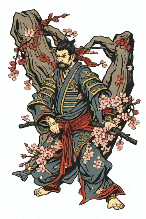 Cherry Blossom Tree Sleepy Samurai Warrior