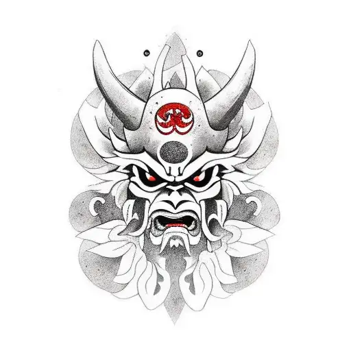 Oni Mask Split In Half With Japanese Blade With Spider Lily's
