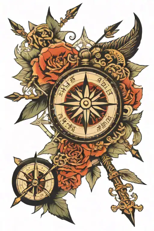 Arrow And Compass With Cordinates