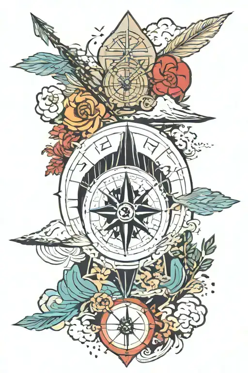 Arrow And Compass With Island And Mountain Vibes