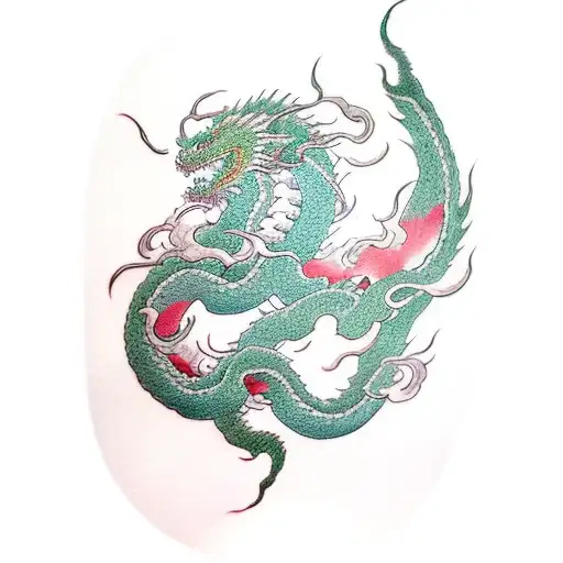 Green Dragon With Clouds