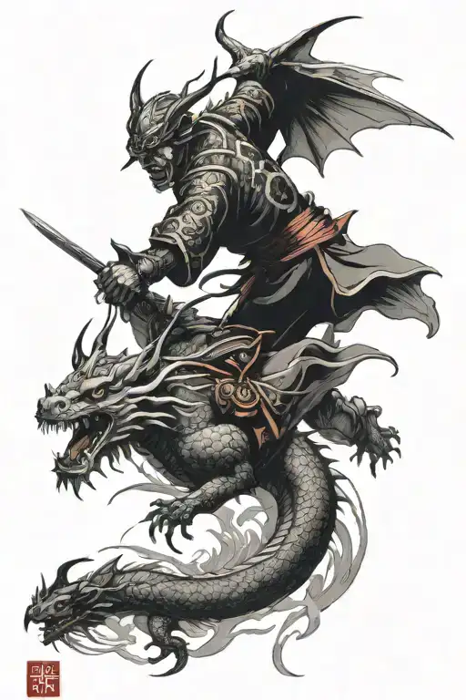 Warrior Vs Dragon Flying