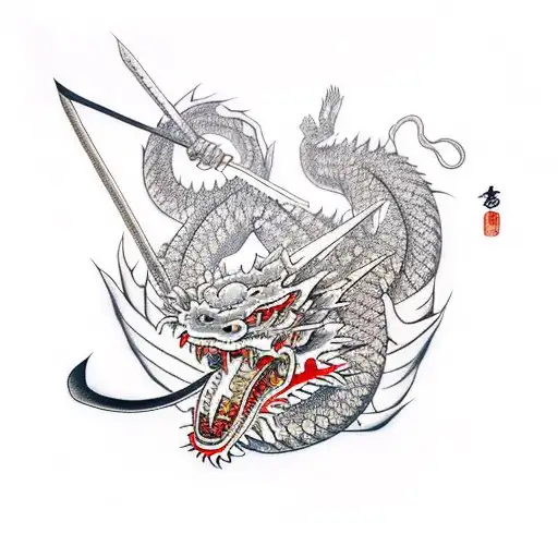 Japanese Dragon And Sword