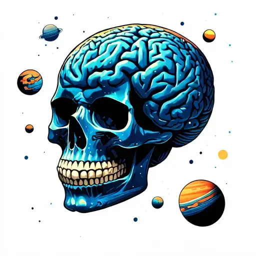Skull And Brain And Space Surrounded By Planets