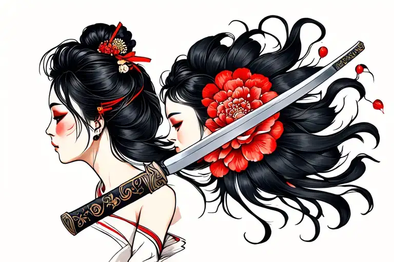 Katana With Woman Face Profile Holding