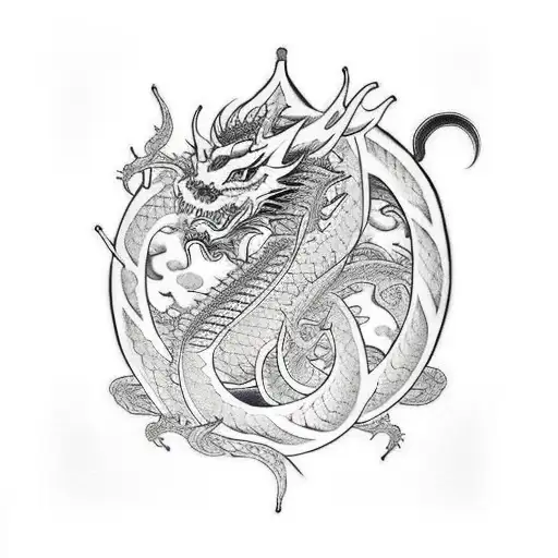 A Tatto With A Samurai And A Dragon