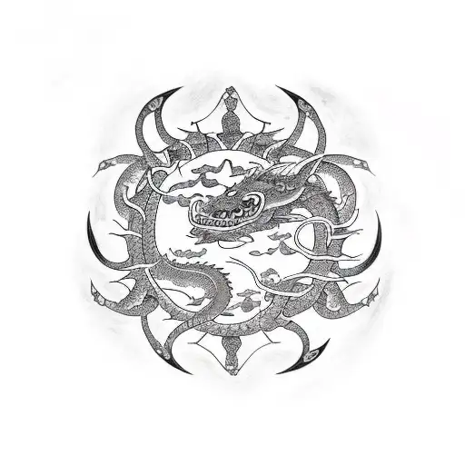 Sun And Stars With Dragons And Snakes