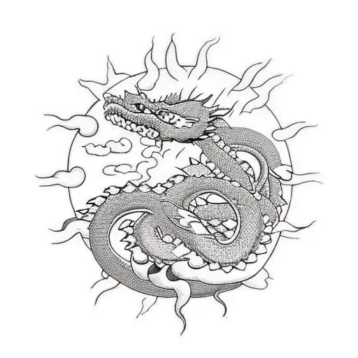 Sun And Stars With Dragons And Snakes