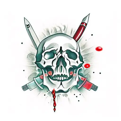 A Skull With Knives And Drops Of Blood