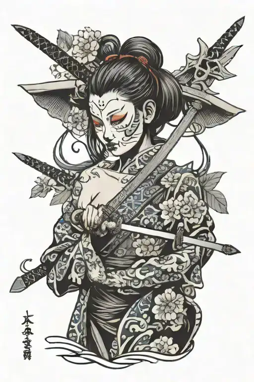 Girl In A Mask With A Sword On Her Shoulder A